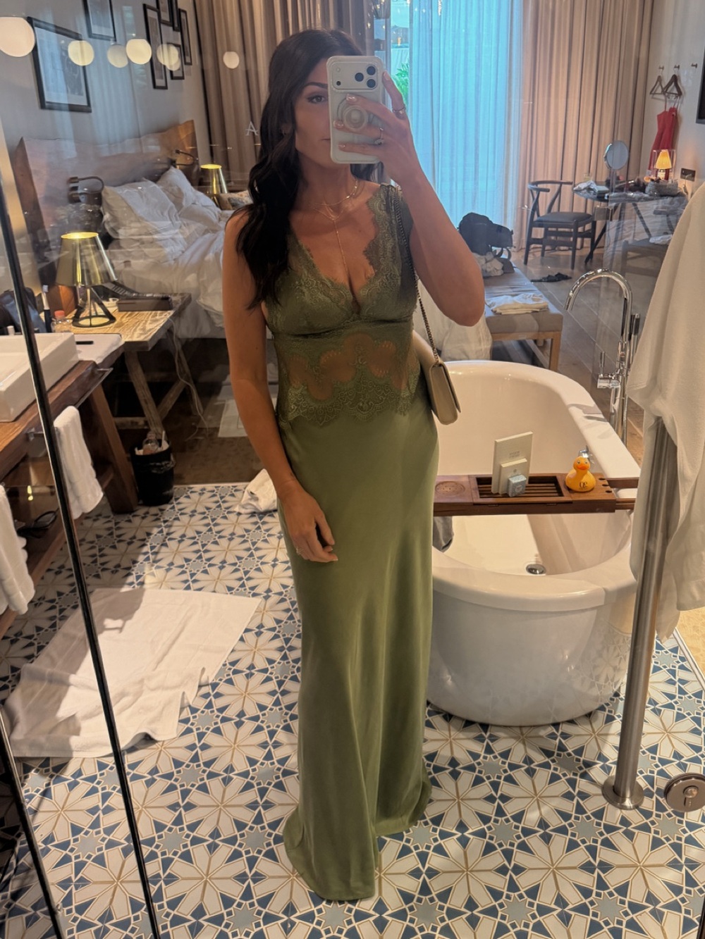Third Form Visions Lace floor length dress in Olive